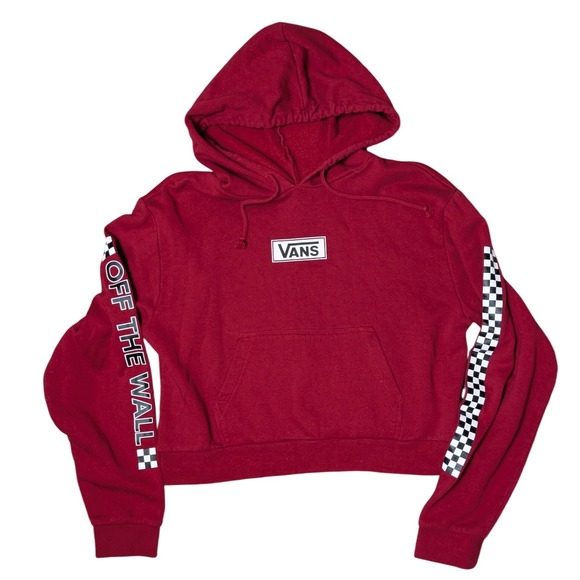 Vans Off The Wall Logo Skater Checker‎ Red Crop Hoodie Women's Medium - Picture 1 of 5